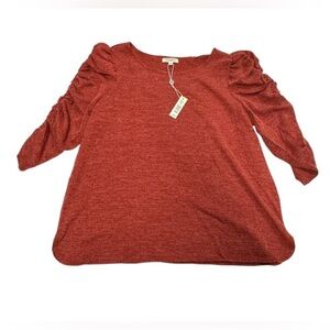 Max Studio Red Long Sleeve Top with Ruched Shoulders